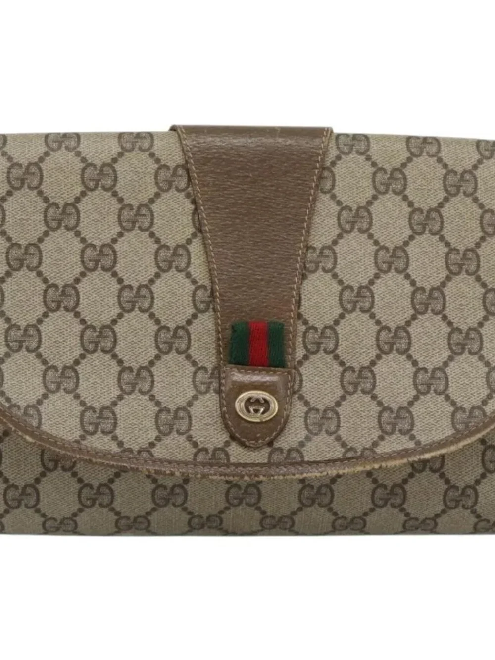 GUCCI GG Supreme Web Sherry Line Clutch Bag PVC Beige Gold 89 01 030 Auth 184406